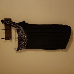 Black one strap tank top with gold sequins